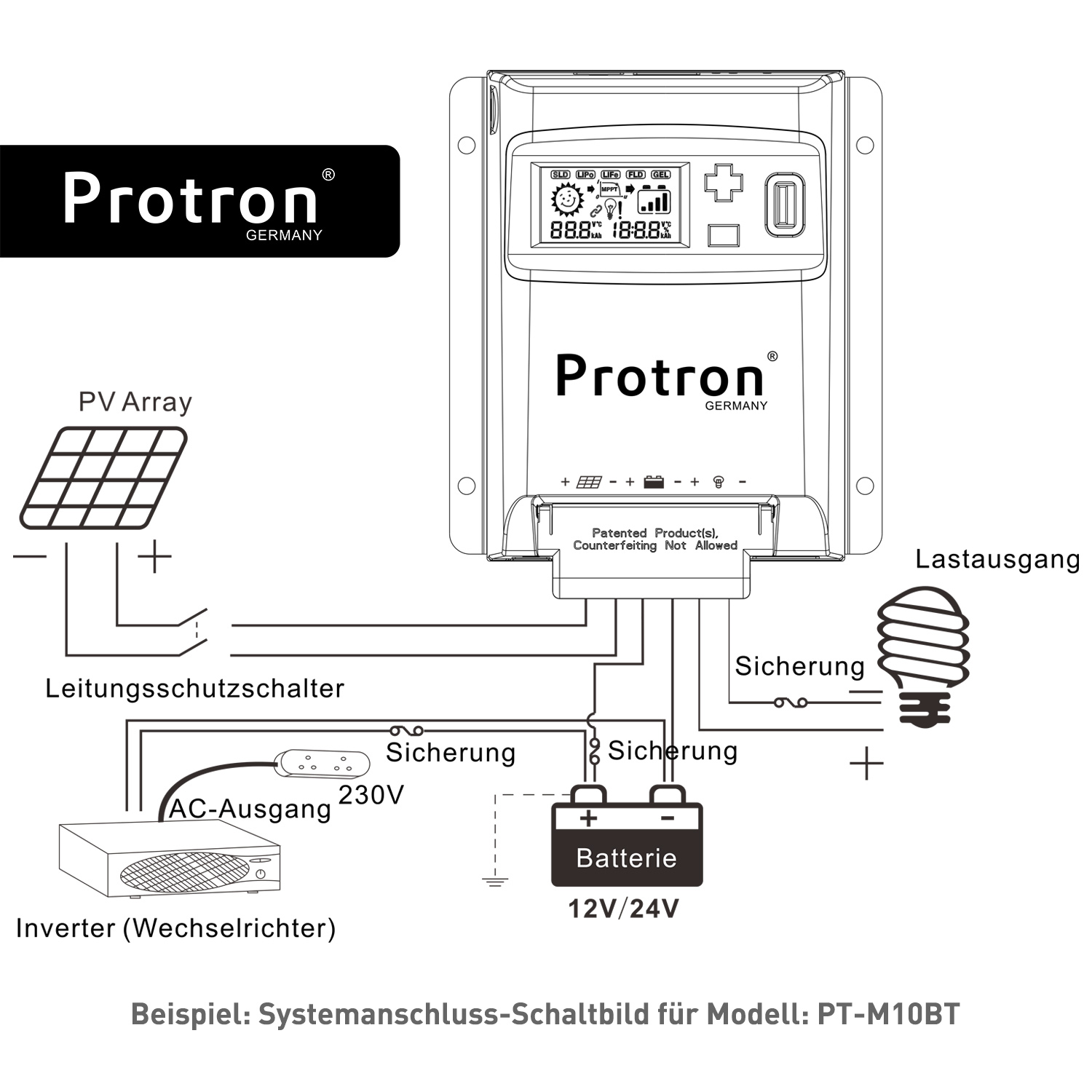 Protron MPPT BT LCD Solar Laderegler für Solarpanel 12V 24V 10A 20A 30A 40A  APP